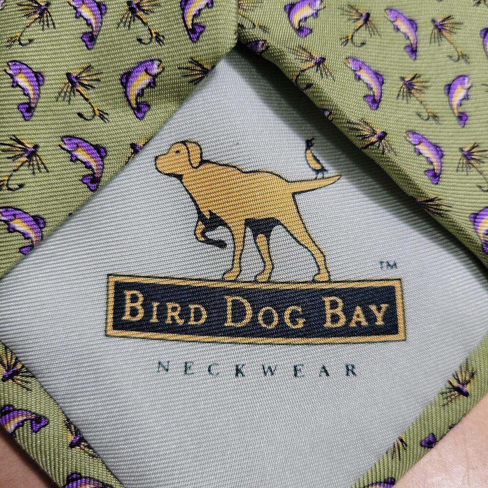 Bird Dog Bay Silk Neck Tie 60" Green Fish Lure Print Hand Made Novelty - Picture 6 of 7
